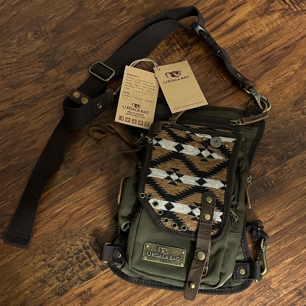 Ukoala Ladies  Brown and Green Crossbody Bag